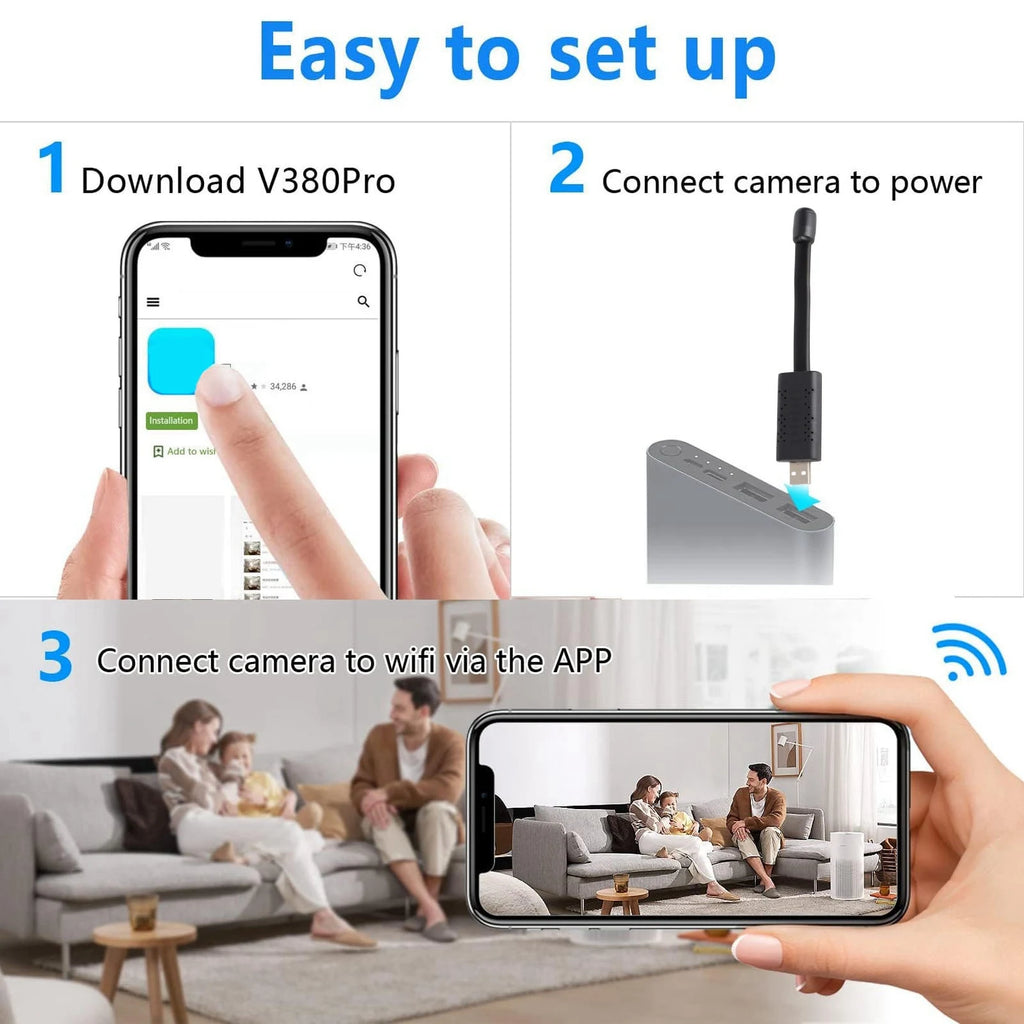 1080P HD WiFi Wireless Camera USB Plug Camera Motion Detection Remote Viewing Security Camera for Home Car Outdoor Zpaxo