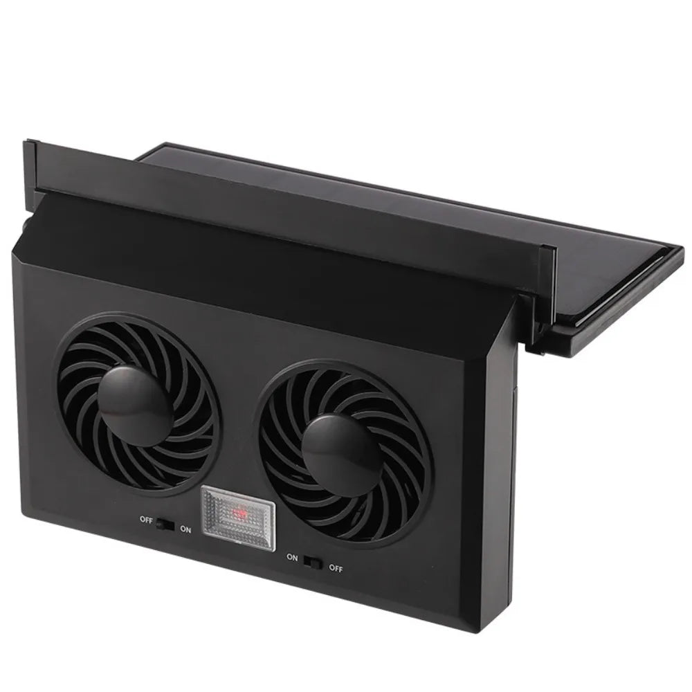 Dual Head Solar Car Exhaust Fan Small Lightweight Clip Fixing Zpaxo Black