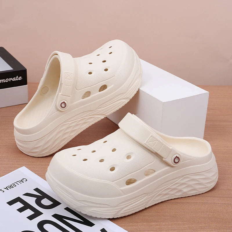 Women's Soft EVA Summer Slippers Round Toe Flat Home Slides Dry Zpaxo Beige 35-36