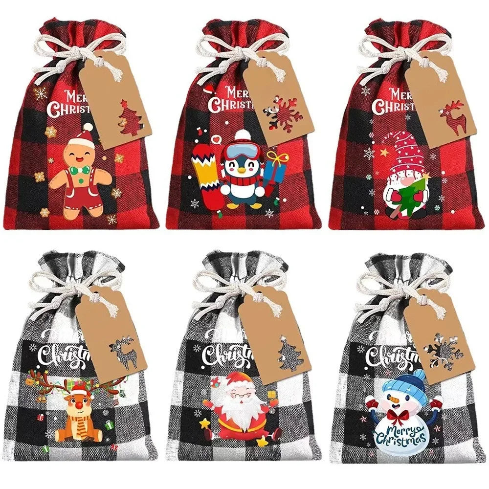 6PCS Christmas Linen Drawstring Bags Candy Biscuits Pouchs Burlap Bracelet Jewelry Storage Bags Xmas Kids Gift Packaging Bags yu Zpaxo E Other 10x15cm