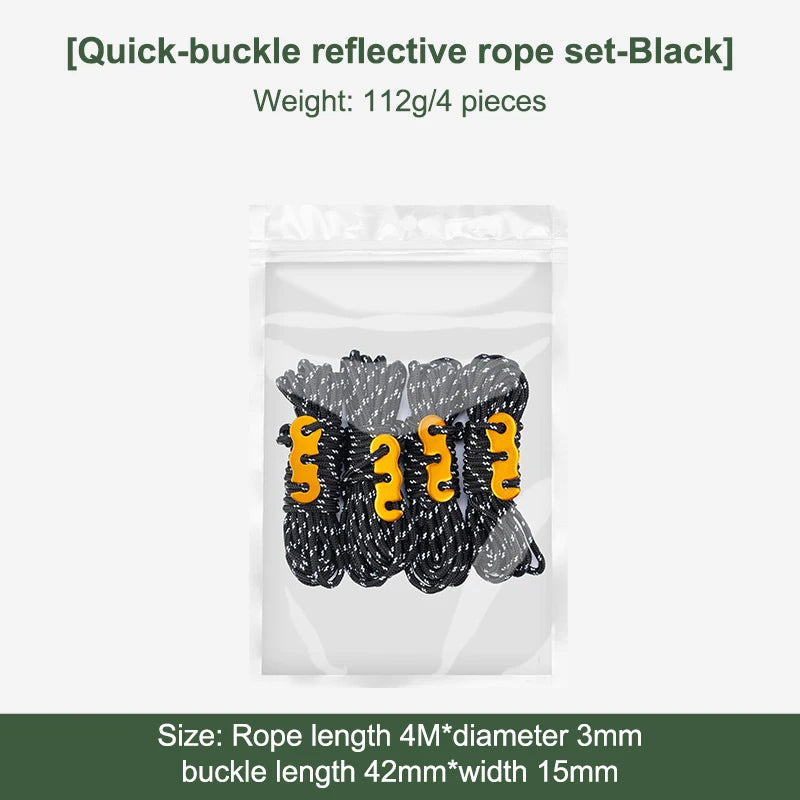 Camping Ropes Outdoor Reflective Tent Rope Reinforced Windproof Ropes With Buckle For Tent Tarp Canopy Accessories Zpaxo Black