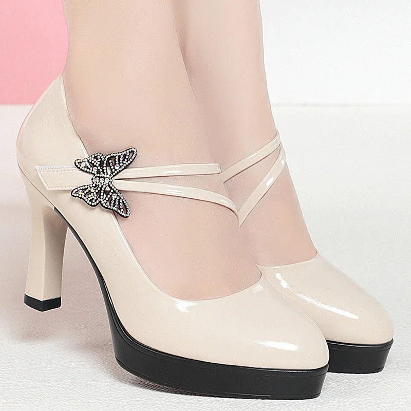 2023 Spring Autumn High-heeled Single Shoes Leather Small Catwalk Zpaxo