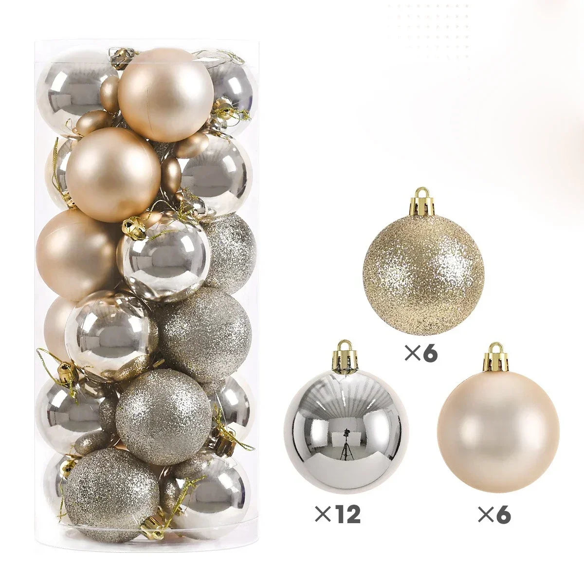 Hot 24Pcs 3/4/6cm Christmas Tree Balls Multicolor Xmas Ball Decorations Glitter Christmas Baubles Ornament Ball Party Home Decor Zpaxo Champagne Gold 6CM