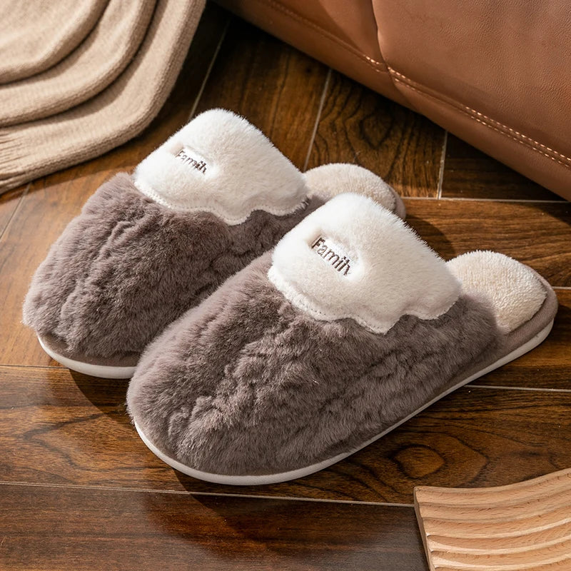 Non-slip Winter Men Slippers Warm Plush Lined Bedroom House Shoes