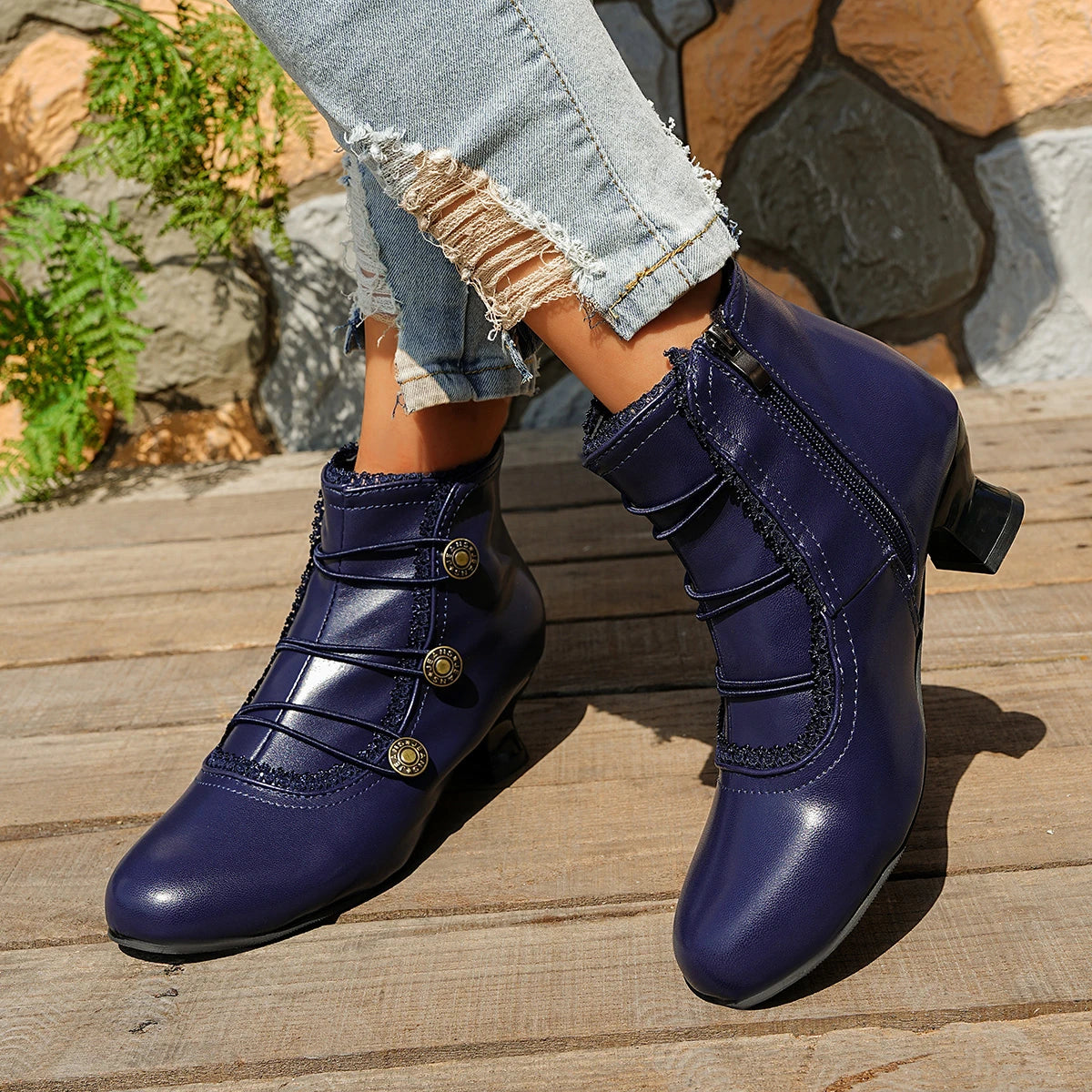 2025 Women Ankle Boots Fashion Comfortable Short Boots Retro Dress Party Shoes Ladies Autumn Winter Outdoor Pointed Shoes Female Zpaxo Blue 35