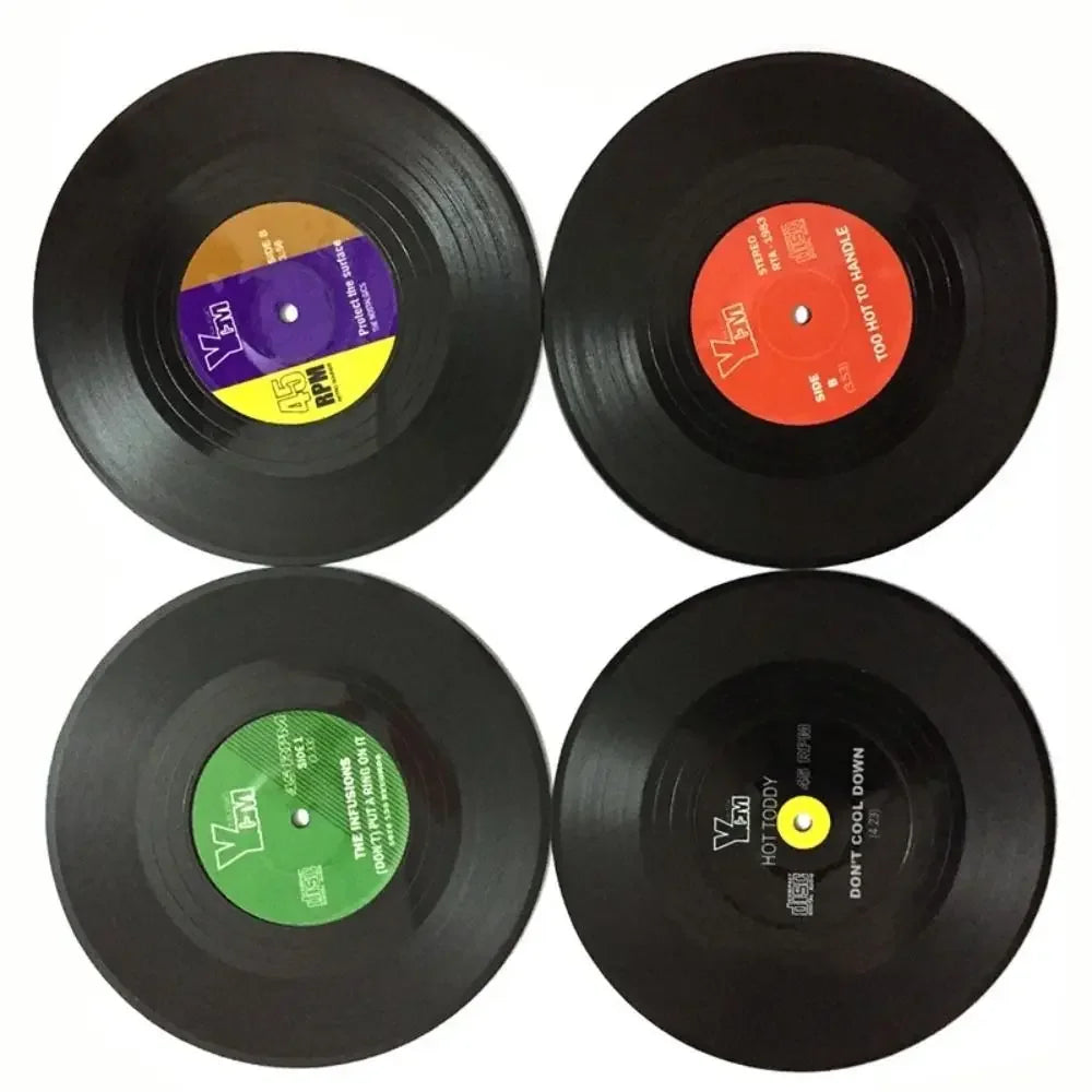 2/4/6PCS Retro Vinyl Record Cup Coaster Anti-slip Coffee Coasters Heat Resistant Music Drink Mug Mat Table Placemat Decor Zpaxo D-4PCS