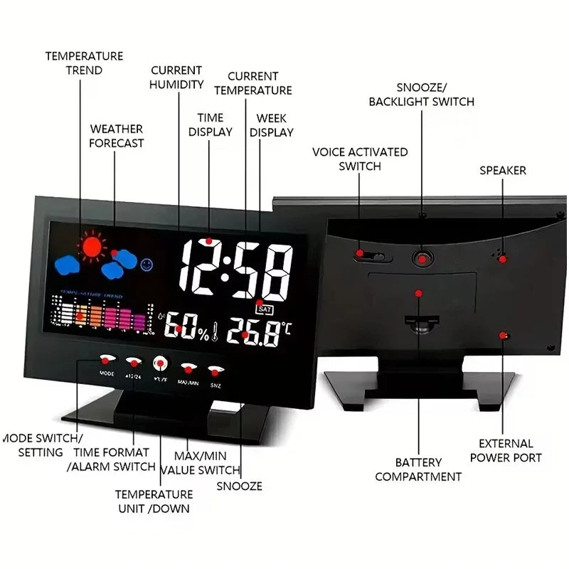 Multifunctional Digital Weather Clock Home Thermometer Hygrometer