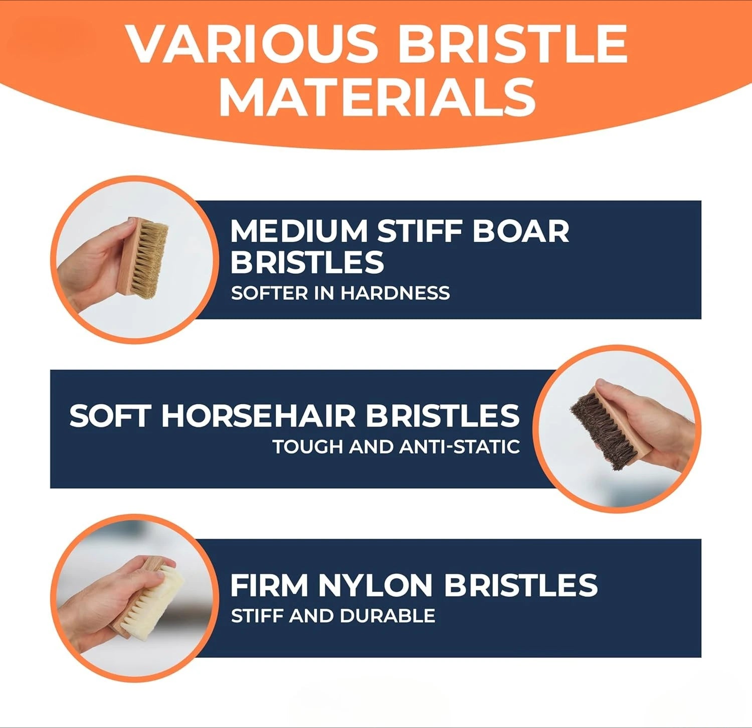 Shoe Brush Set – Horsehair, Nylon & Bristle for All Shoe Types