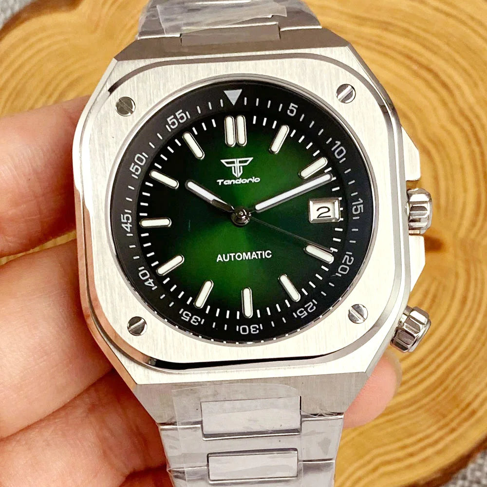 AR Sapphire Glass 42mm Square Steel Mechanical Men Watch S NH35AA Movt 150m Waterproof Elegance Dive Watches Black/Ice Blue Dial Zpaxo logo green
