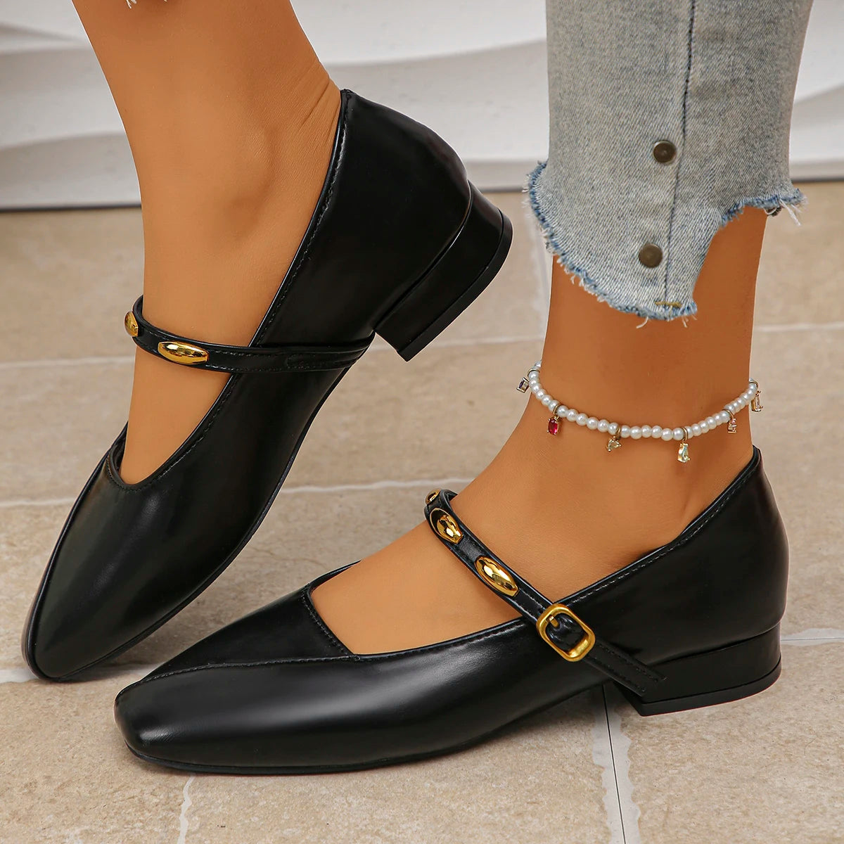 Women Flats 2025 Mary Jane Shoes for Women Fashion Medium Heeled Women Single Shoes Comfortable Ballet Loafers Zapatos De Mujer Zpaxo black 39