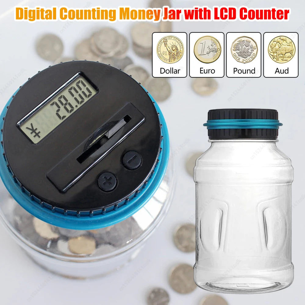 Electronic Digital Counting Money Jar LCD Counter Coin Bank Savings
