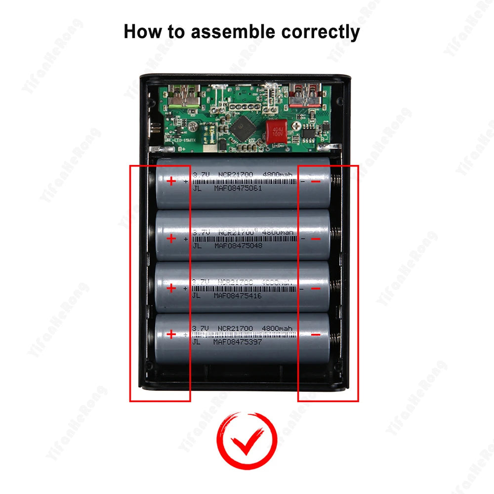 DIY Power Bank 4x 21700 Battery Box Case Kit QC3.0 PD Fast USB Charger with Display for Smartphone Zpaxo