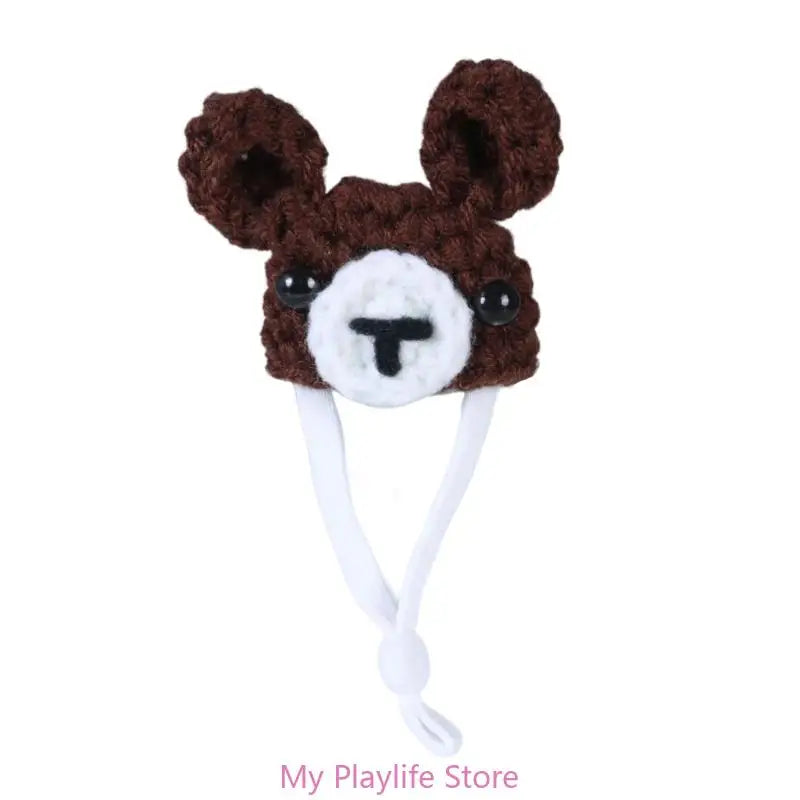 Handmade Crochet Small Pet Hat Adjustable Neckstrap Hamster Cartoon Zpaxo 09
