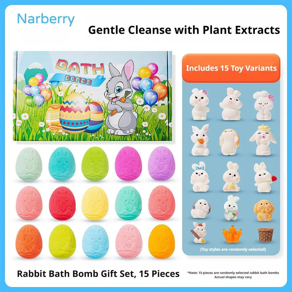 15Pcs/Set Easter Egg Bath Bombs With Surprise Bunny Toys Natural Essential Oil Infused Fizzy Bath Salt Balls For Children Bath Zpaxo