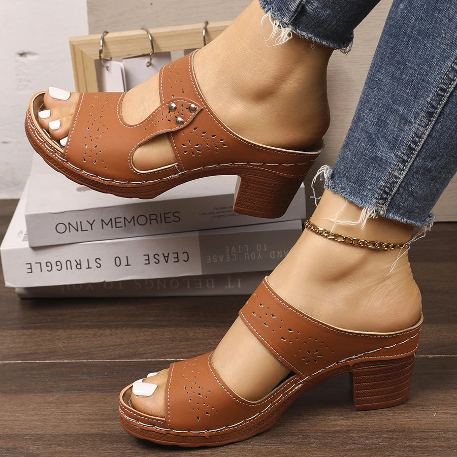 Women Sandals 2026 New Comfortable Slippers Open Toe Hollow Out Chunky Heel Shoes Non-Slip Summer Casual Outdoor Shoes Ladies Zpaxo