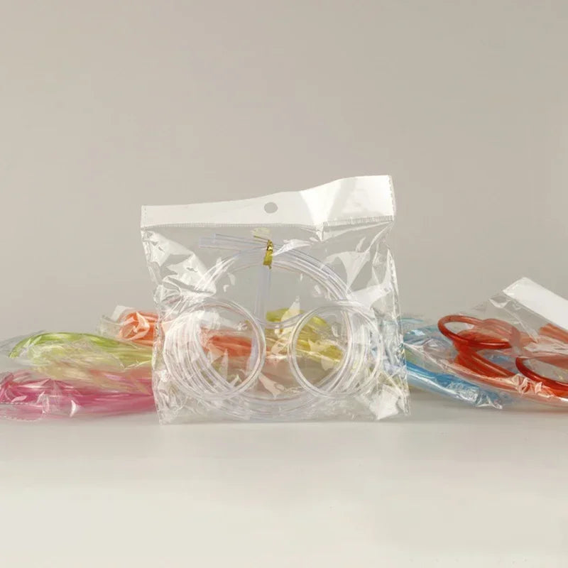 5PCS Fun and Whimsical Children's Glasses Drinking Straws, Flexible Eye Straws, Creative Art, DIY Styling Straws Zpaxo Transparent