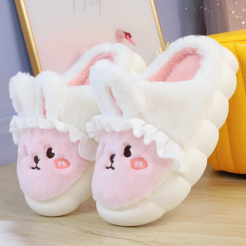 White Rabbit Hare Slippers Women's Cute Animal Platform Home Mules