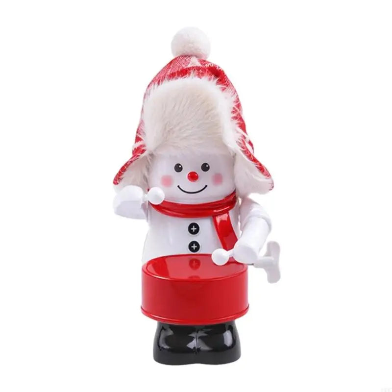 Playful Snowman Drumming Ornament Resin Musical Wind Up Toy Christmas