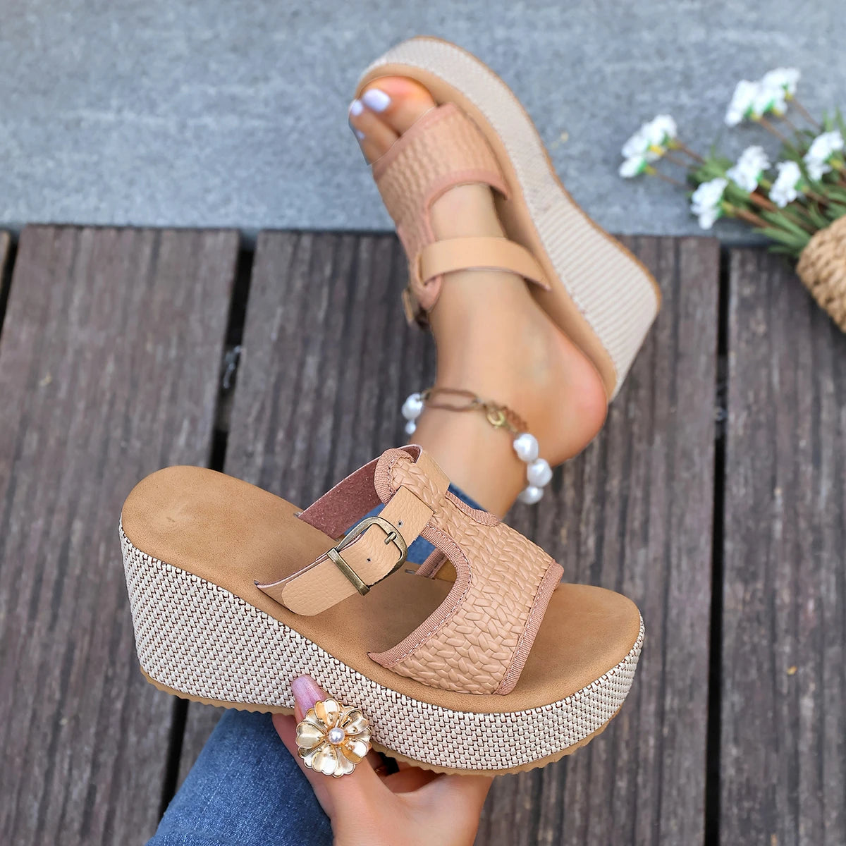 Women Platform Sandals High Heel Peep Toe Sandals Women Lightweight Wedge Shoes Ladies Thick Sole Summer Shoes Zapatos De Mujer Zpaxo apricot 38