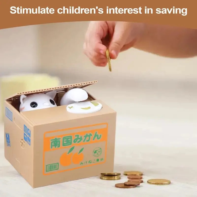 Coin Bank Storage Jar Cat Stealing Money ATM Home Decor Birthday