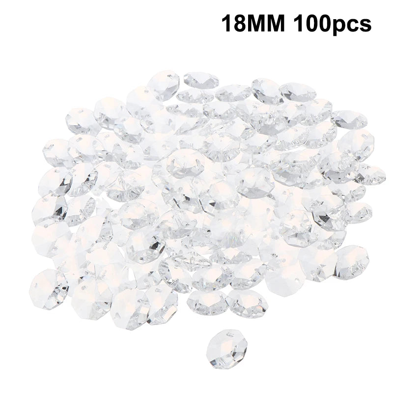 12- Clear Crystal Octagonal Loose Beads 2 Holes Chandelier Lamp Parts Zpaxo 18MM 100pcs