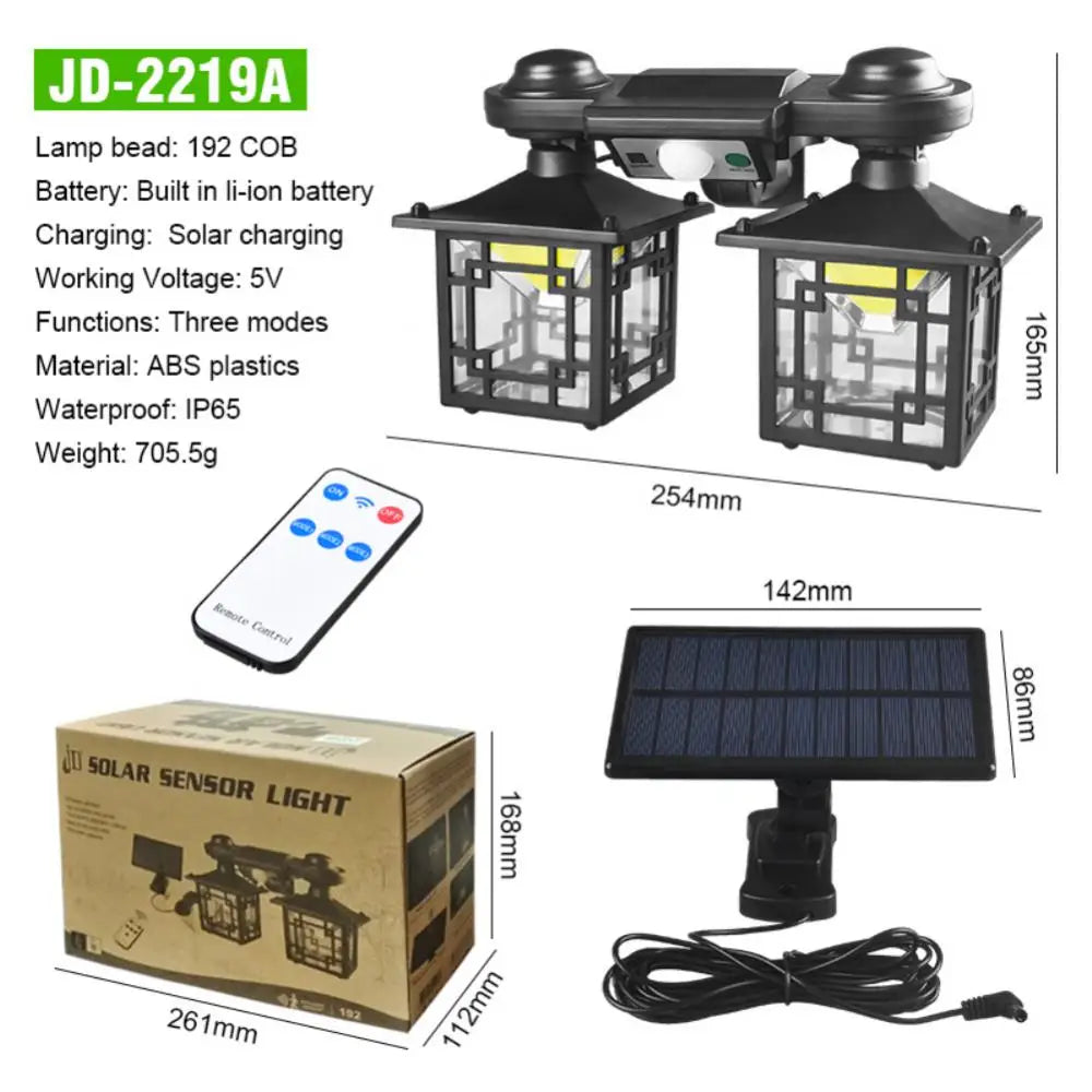 Double Heads Solar Wall Lights Waterproof Motion Sensor 192 COB 192 LED 182 LED 120 LED Split One-Piece Solar Lawn Light Zpaxo JD-2219A White China Mainland