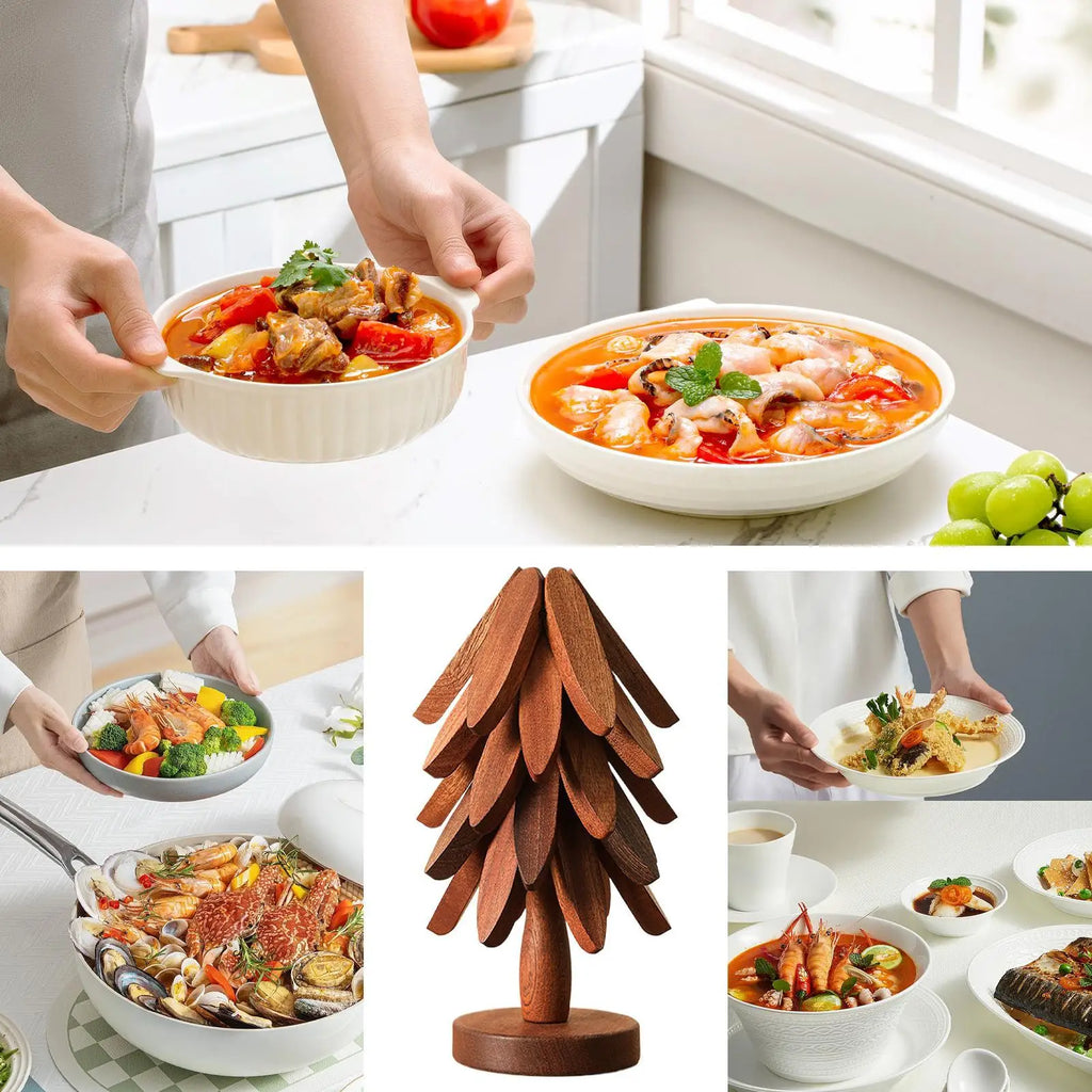 Christmas Tree Coaster Foldable Wood Trivet Pots Pans Bowls Xmas