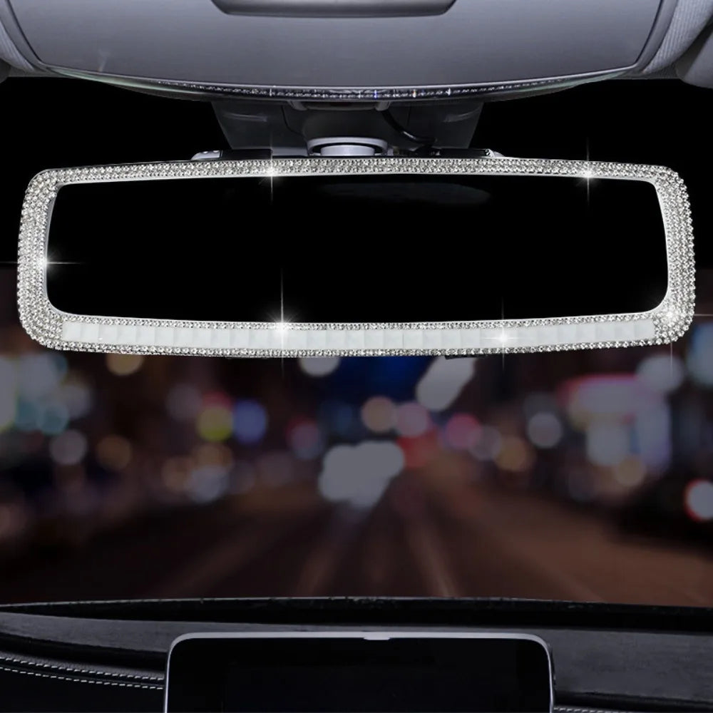 Bling Design Car Rearview Mirror Decor Full Rhinestone Shiny Crystal Zpaxo White