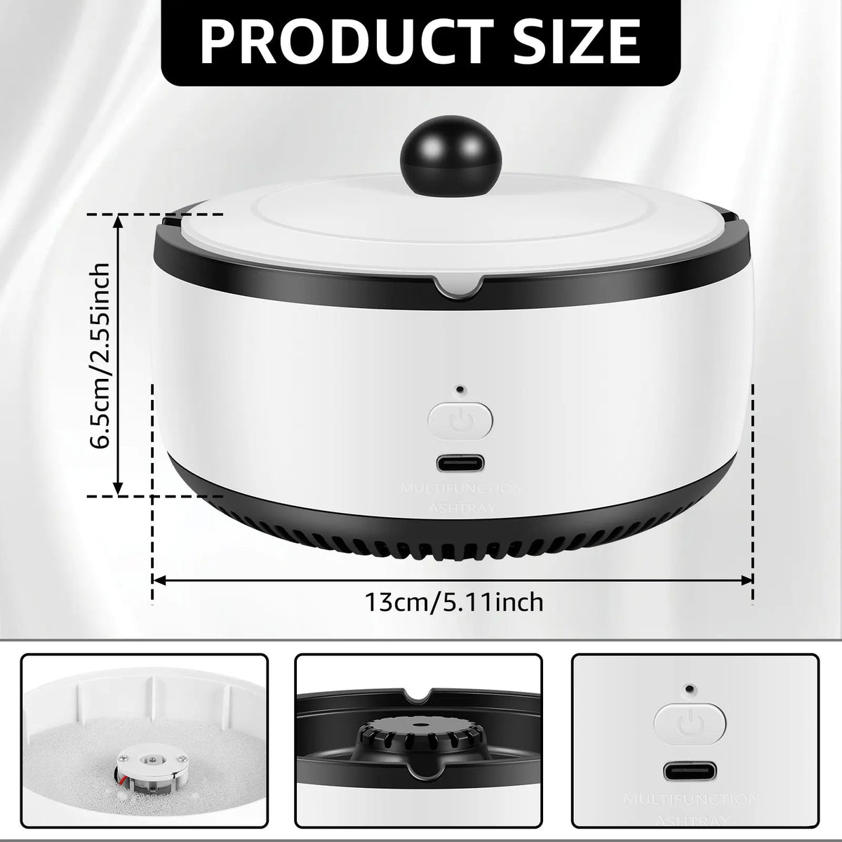 2 in 1 Purifier Ashtray Filtering Second-Hand Smoke From Cigarettes Remove Odor Smoking Accessories with Lid for Family Office Zpaxo White