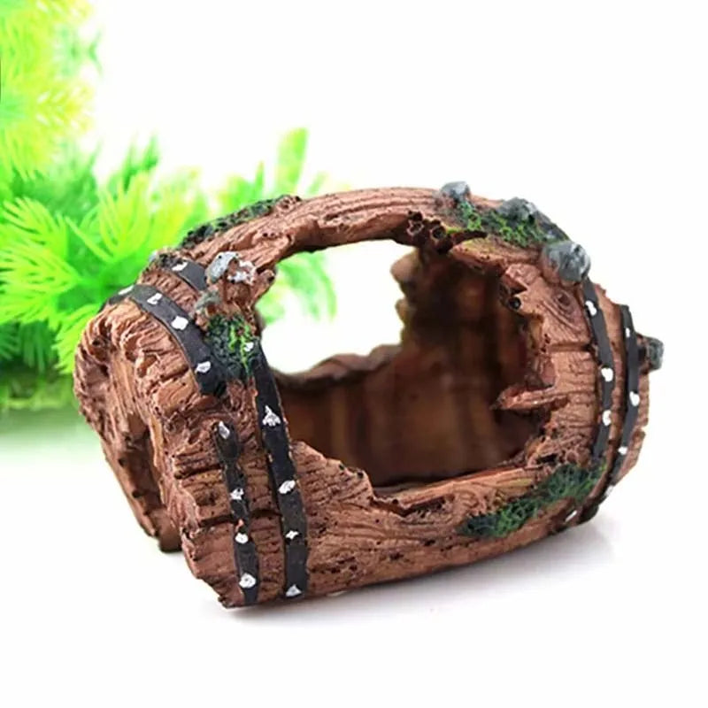 Aquarium Barrel Cave Resin Ornament – Fish Tank Decoration Aquarium Cave Ornament Zpaxo brown