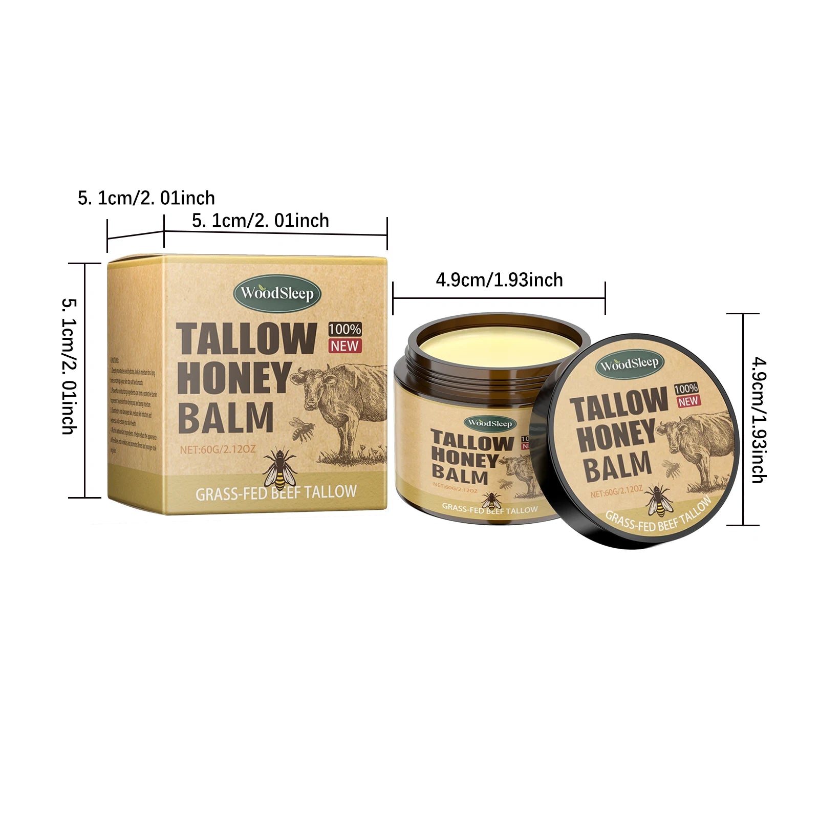 Beef Tallow Honey Balm Moisturizing Hydrating Face Cream Body Lotion Fades Fine Lines Tighten Soothen Brightening Facial Skin Zpaxo