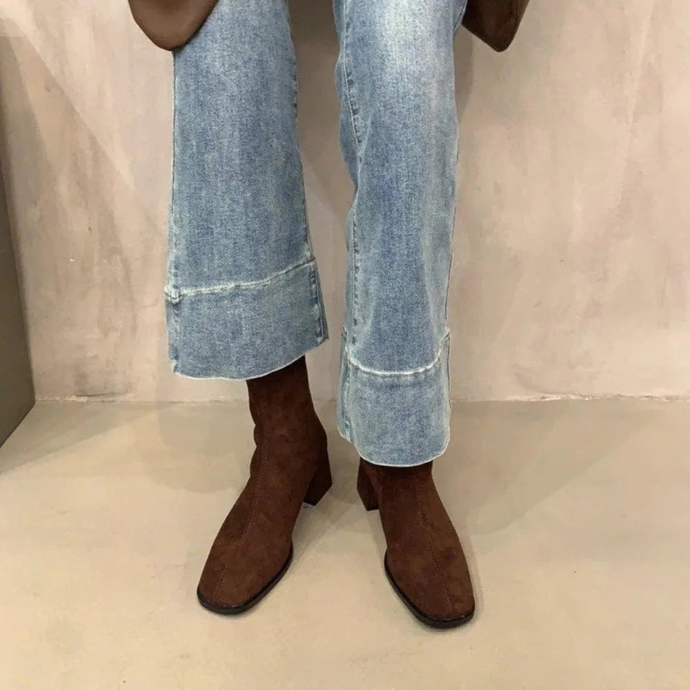 Autumn Winter Fleeces Women Sock Ankle Boots Fashion Square Heel