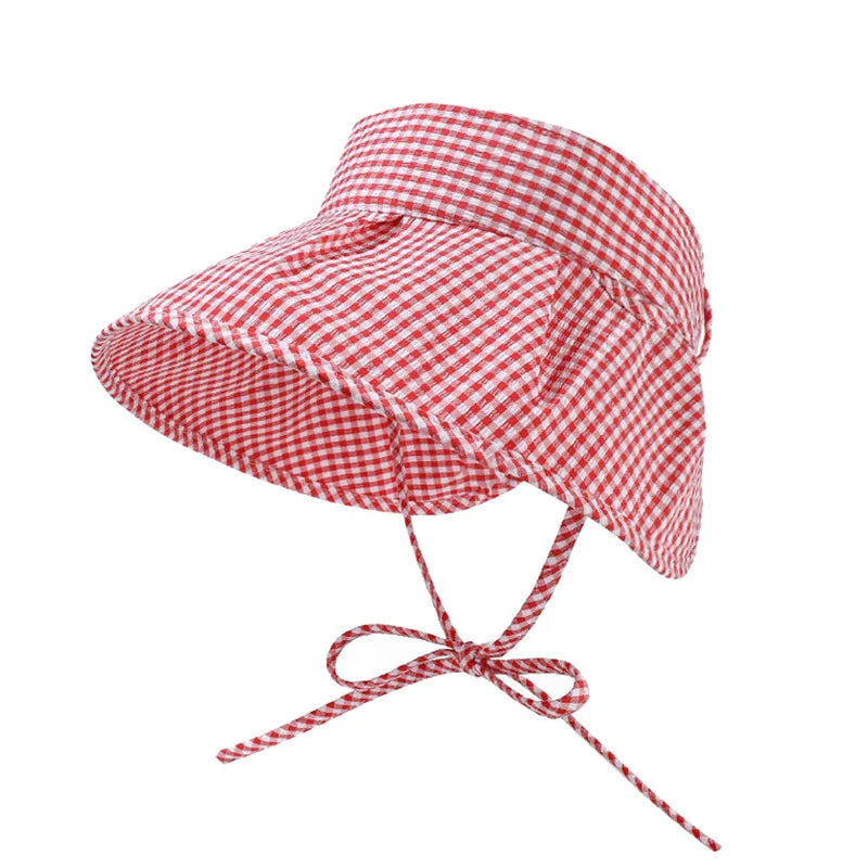 Butterfly knot checkered fisherman hat women's summer small fresh travel sun hat big brim to show face small sun hat Zpaxo Red visor cap