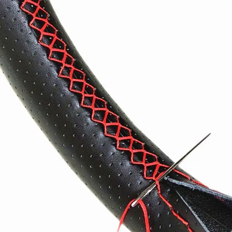 Hand-Sewn Leather Steering Wheel Cover – 38cm Universal
