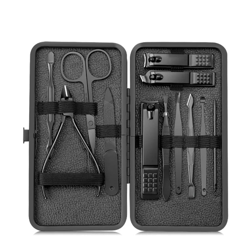 18 pcs Black stainless steel nail clipper set, nail clipper, leather clipper, foot trimmer, acne needle, beauty tool Zpaxo black 12 pcs
