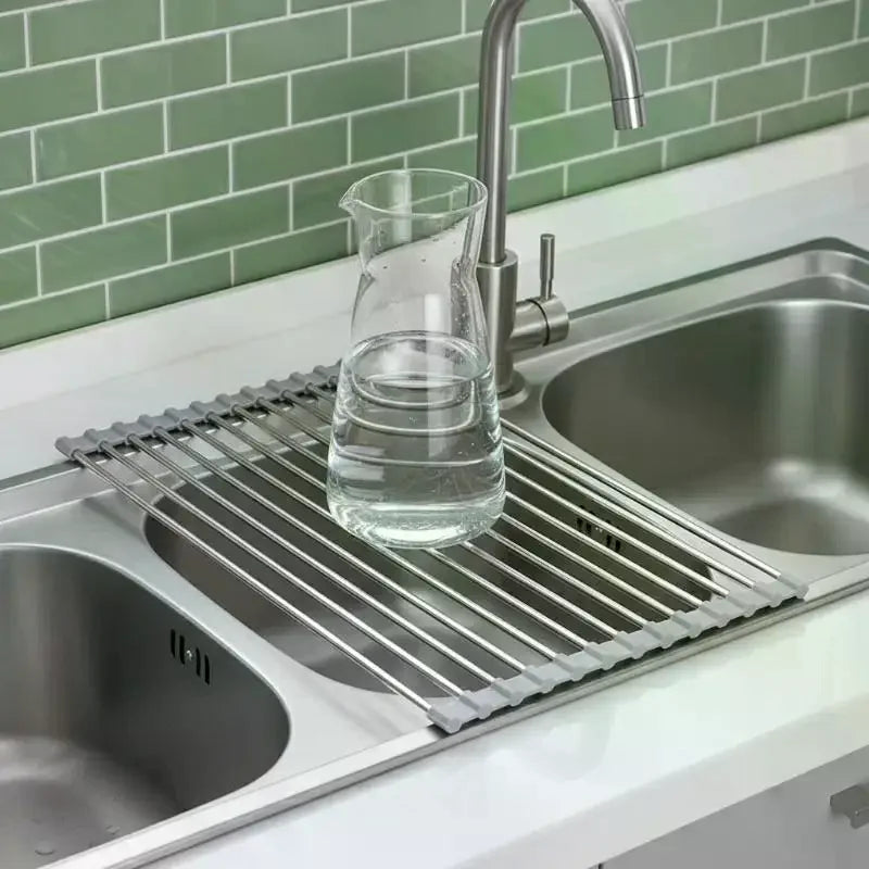 Roll-Up Stainless Steel Dish Drying Rack – Foldable Drain Mat Dish Drying Rack Zpaxo