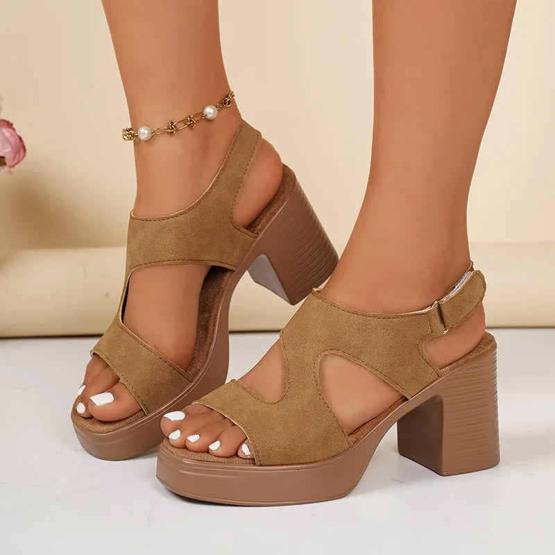 High Heeled Sandals Women's 2025 Summer Thick Heeled Platform Sandals Women's Fishmouth One-Word Buckle One-Word Gladiator Shoes Zpaxo