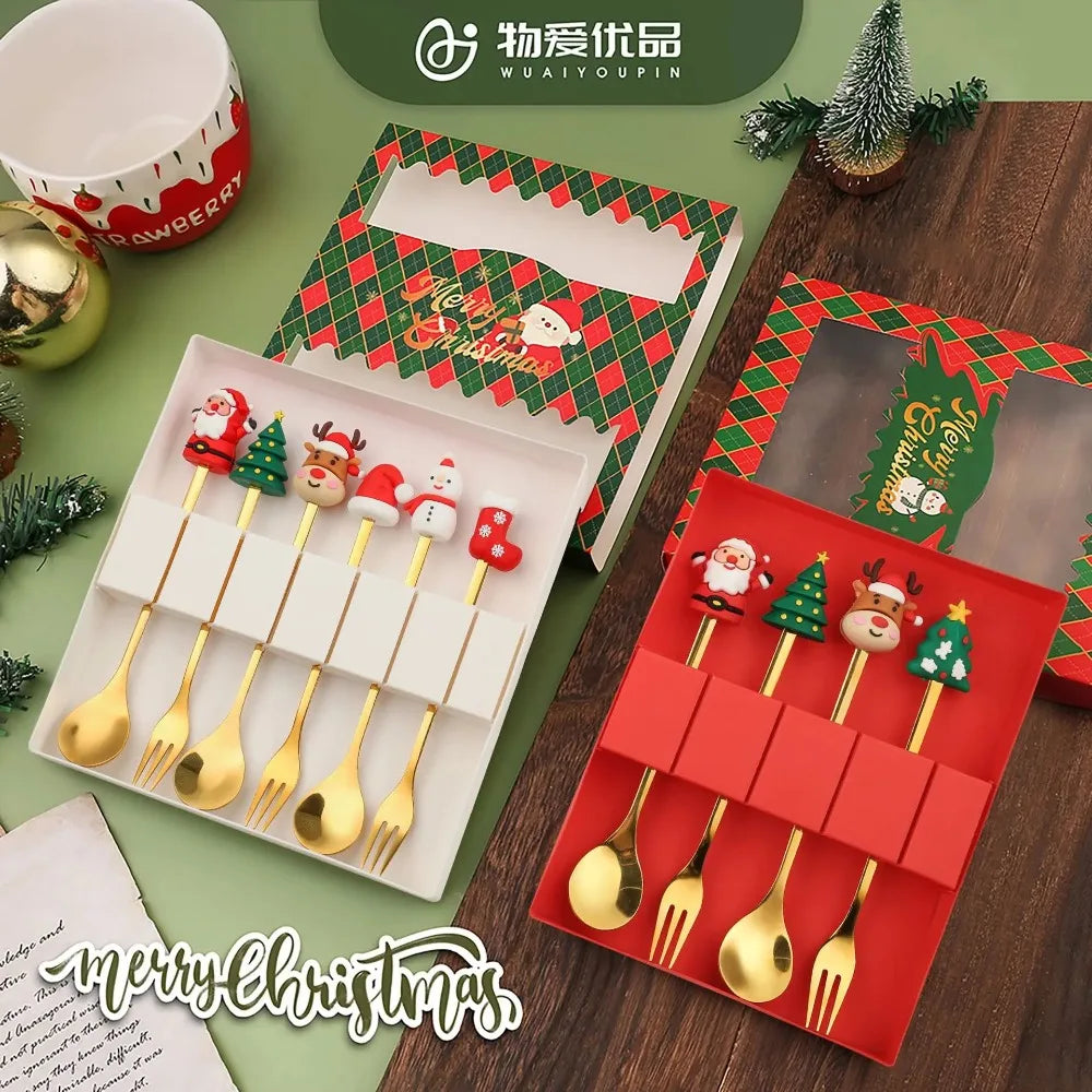 Christmas Creative Themed Dessert Spoon Fork Cartoon Pattern Design