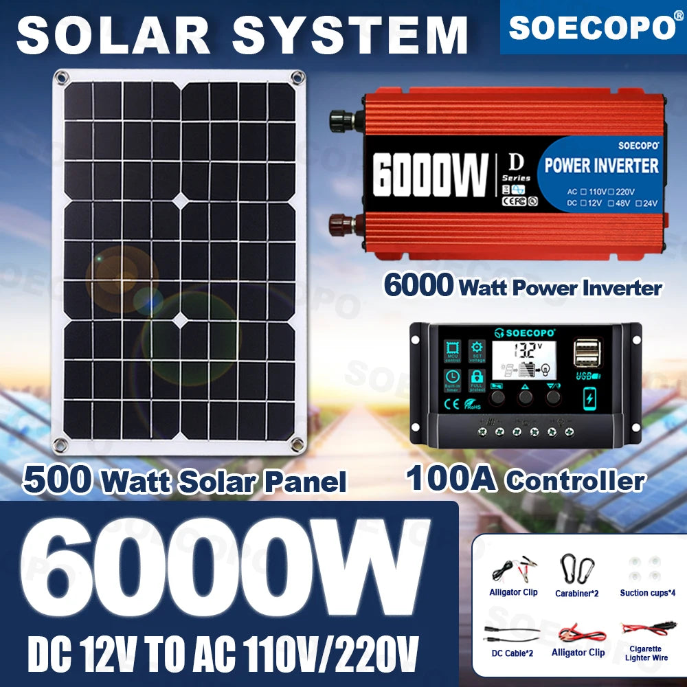 6000W 650W Mini Solar Off-grid System Panel+Controller+12V 110V220V Zpaxo