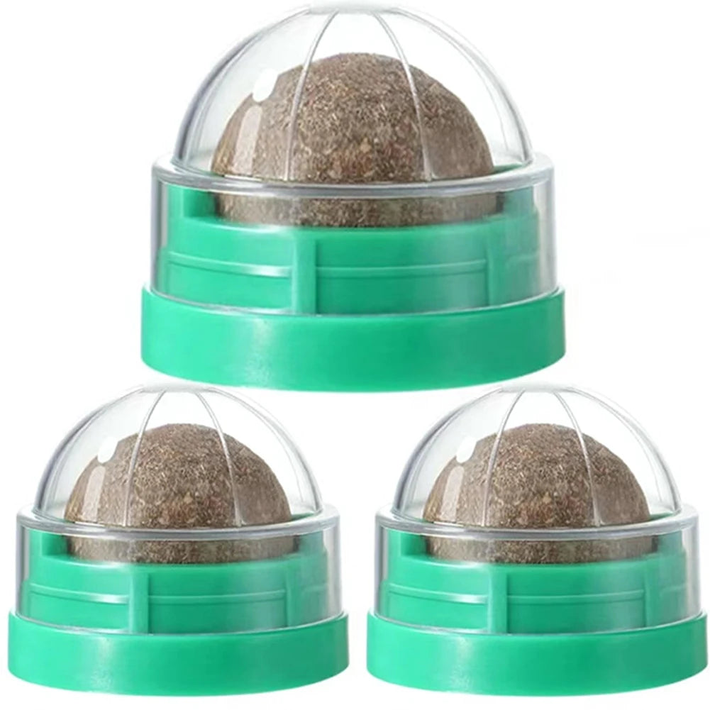3Pcs Cats Wall Catnip Ball Self-Adhensive Kitten Lickable Ball Healthy Kitten Chew Toys Teeth Cleaning Catmint Toy Pet Supplies Zpaxo Green
