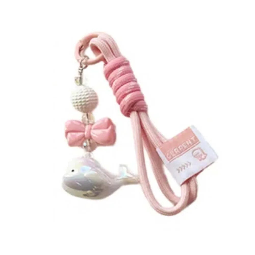 Creative Cartoon Whale Keychain Acrylic Backpack Hanging Woven Rope Pendant Earphone Case Decoration Ornaments Car Key Ring Toys Zpaxo White