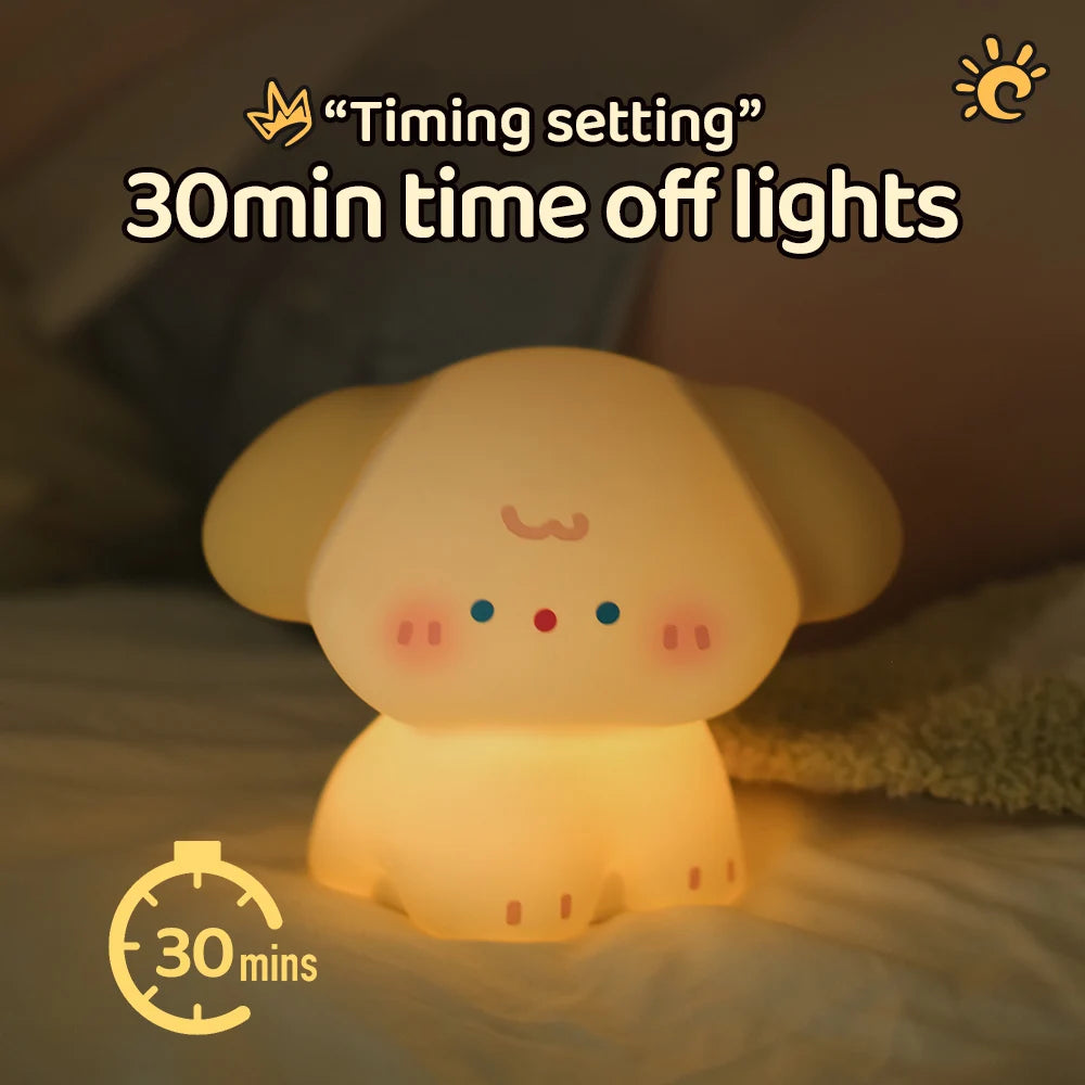 Squishy Dog Night Light With 3 Brightness Adjustable Nursery Nightlight Novelty Rechargeable Silicone Touch Bedside Lamp Zpaxo