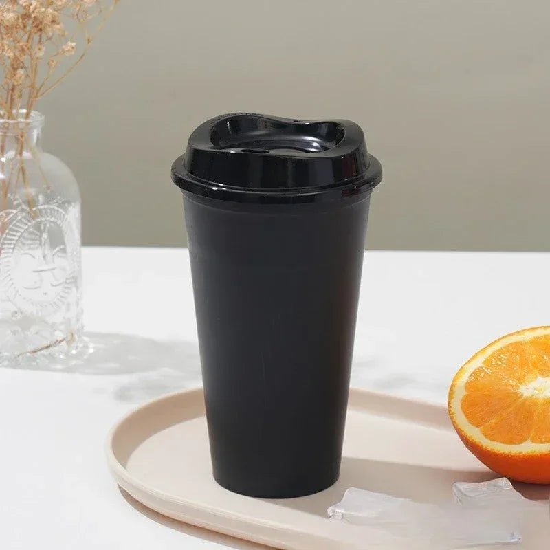 475ML Large Capacity Plastic Straw Cup for Birthday Parties Coffee Drinking Reusable Macaron Colored Straw Cup Takeaway New Zpaxo black 16OZ