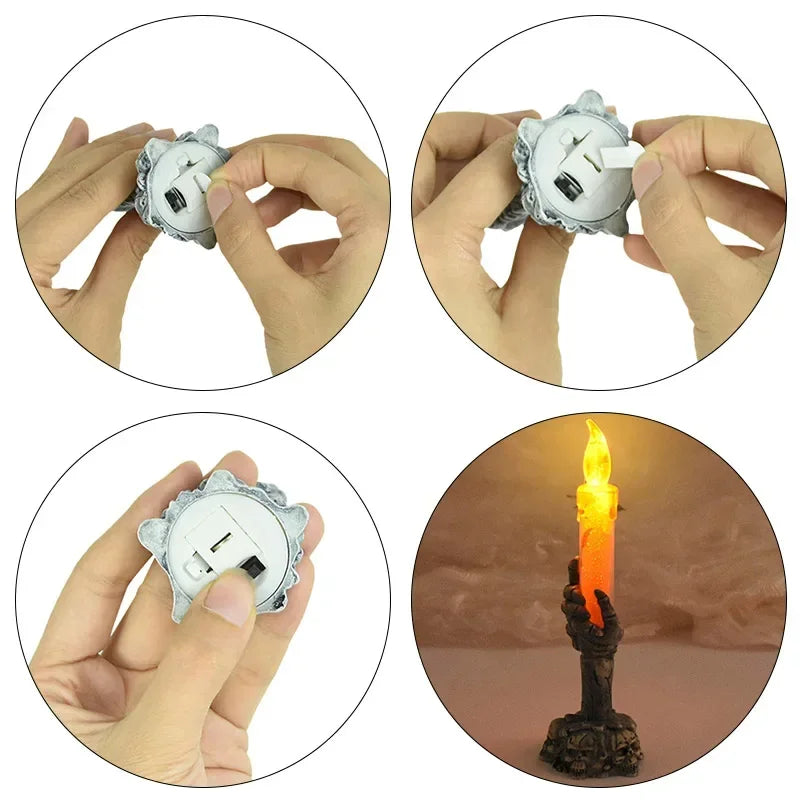 Spooky Halloween Ghost LED Candle Skull Handheld Light Eerie Purple