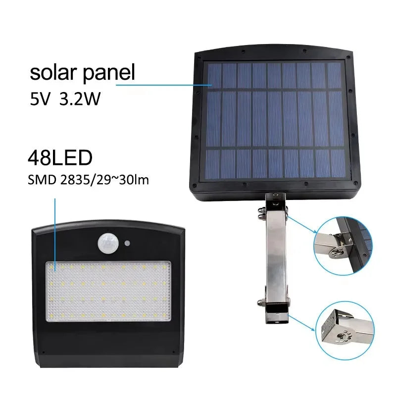 Outdoor Solar Security Light 48LED 1000lm 4 Working Modes IP65 Zpaxo
