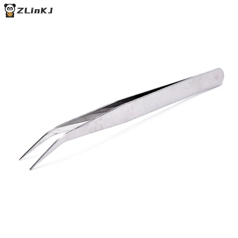 ▶2Pcs Stainless Steel Straight Elbow Tweezers Set Zpaxo