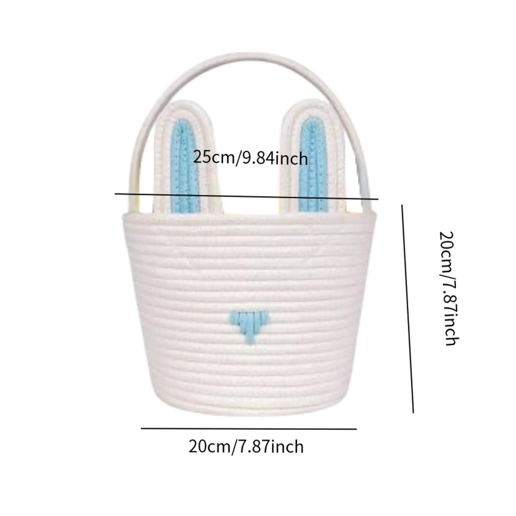 Easter Bunny Basket For Kids Boys Girls Easter Eggs Hunt Basket Reusable Cotton Rope Basket With Rabbit Ears Baby Shower Gifts Zpaxo White Blue
