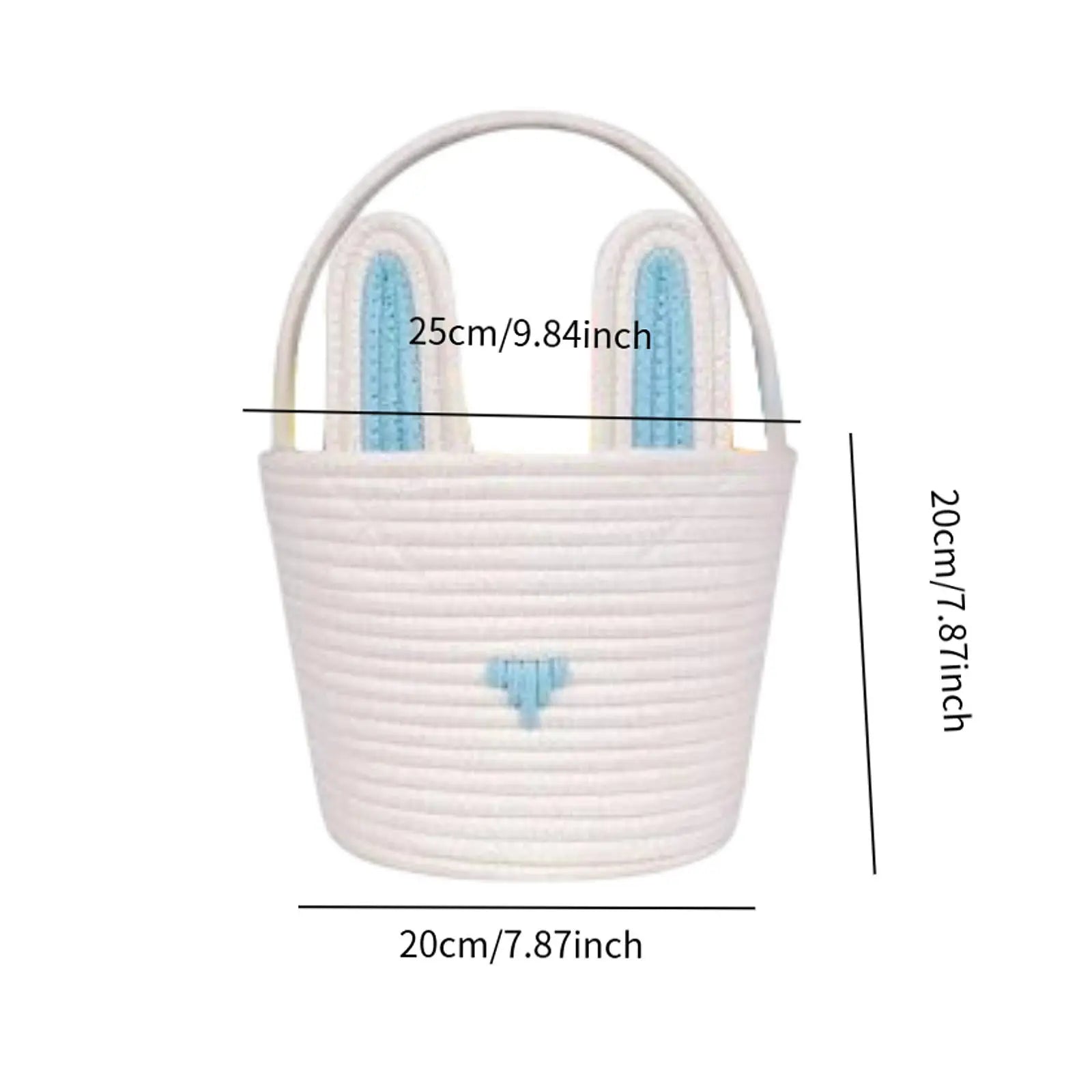 Easter Bunny Basket For Kids Boys Girls Easter Eggs Hunt Basket Reusable Cotton Rope Basket With Rabbit Ears Baby Shower Gifts Zpaxo White Blue