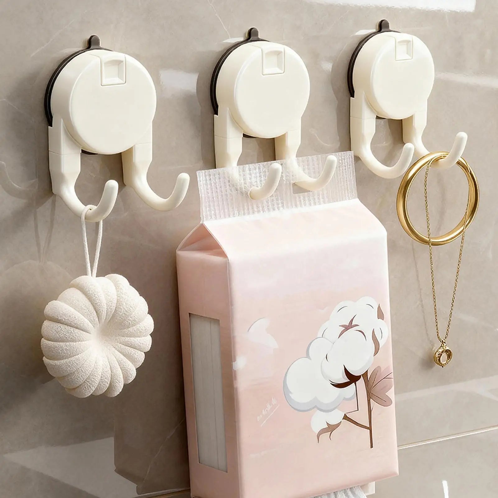Suction Cup Hooks Retractable Reusable Bag Hanger Removable Towel