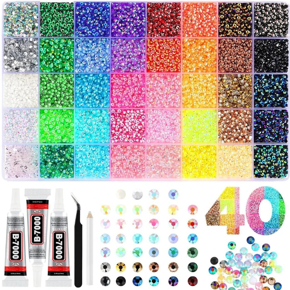 40 Colors Resin Rhinestone Bedazzling Kit 3mm Small, Jelly Rhinestone Kit for Bedazzling Flatback Gems, for Clothes Nail Book Di Zpaxo